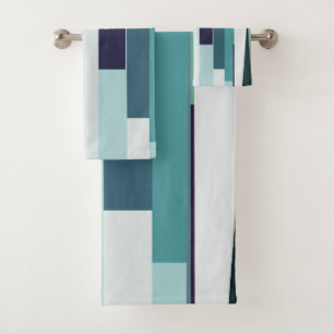 Purple, Green and Turquoise Abstract Stripes Bath Towel Set