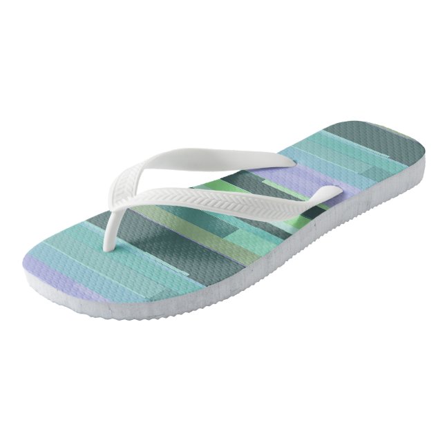 Purple, Green and Turquoise Abstract Stripes Thongs (Angled)