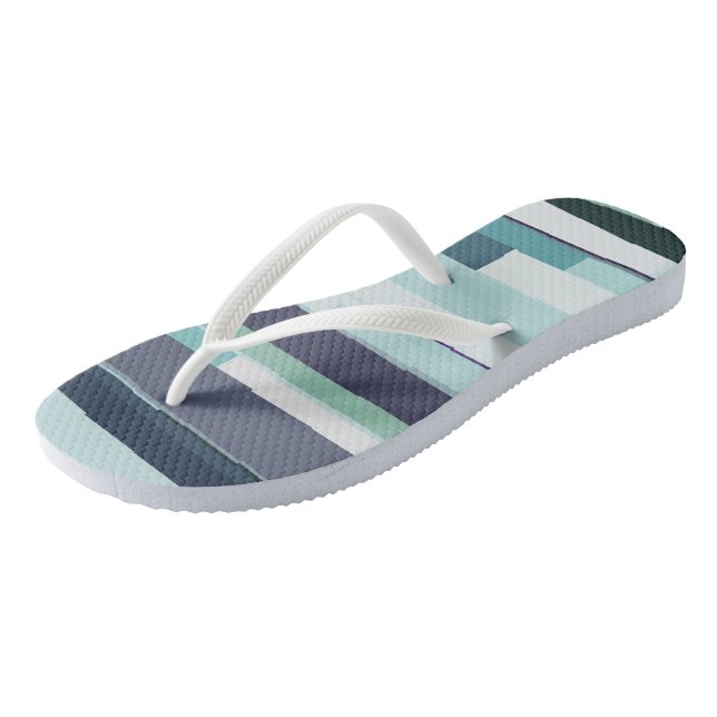 Purple, Green and Turquoise Abstract Stripes Thongs (Angled)