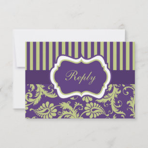 Purple, Green, and White Damask RSVP Card