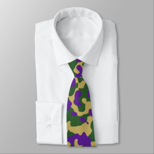 Purple, Green, and Yellow Camouflage Pattern Tie