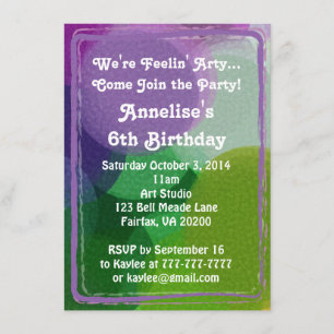 Purple Green Art Party Paint Dots Invitation