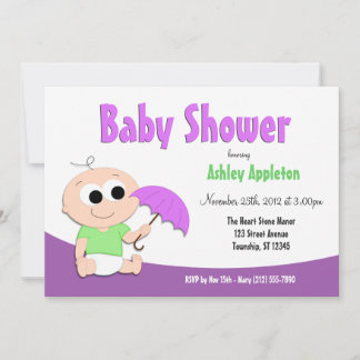 Purple & Green Baby Umbrella - Shower Invitations