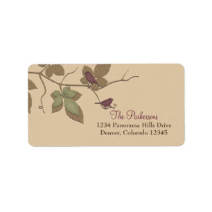 Purple Green Birds Leaves Fall Wedding Address Label