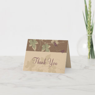 Purple Green Birds Leaves Fall Wedding Thank You