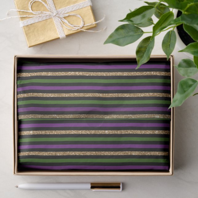 Purple, Green, Black, Faux Gold Stripes Mardi Gras Tissue Paper (Gift)