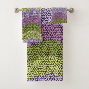 Purple, green, black stained glass bath towel set