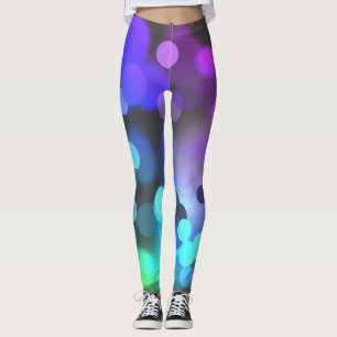 Purple, Green, Blue Circles on Grey, Abstract Leggings