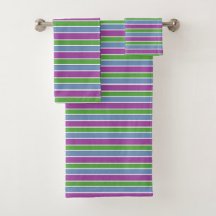 Purple Green Blue Striped Bath Towel Set