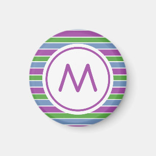 Purple Green Blue Striped Monogram Magnet