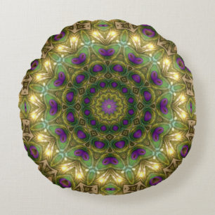 Purple Green Bohemian Dreams Round Cushion