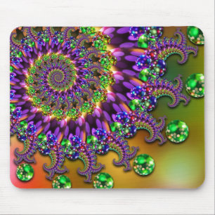 Purple & Green Bokeh Fractal Pattern Mouse Pad