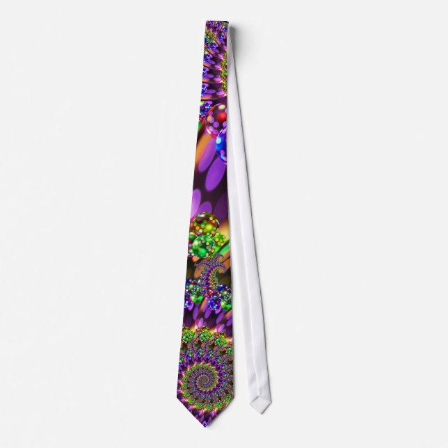 Purple & Green Bokeh Fractal Pattern Tie (Front)