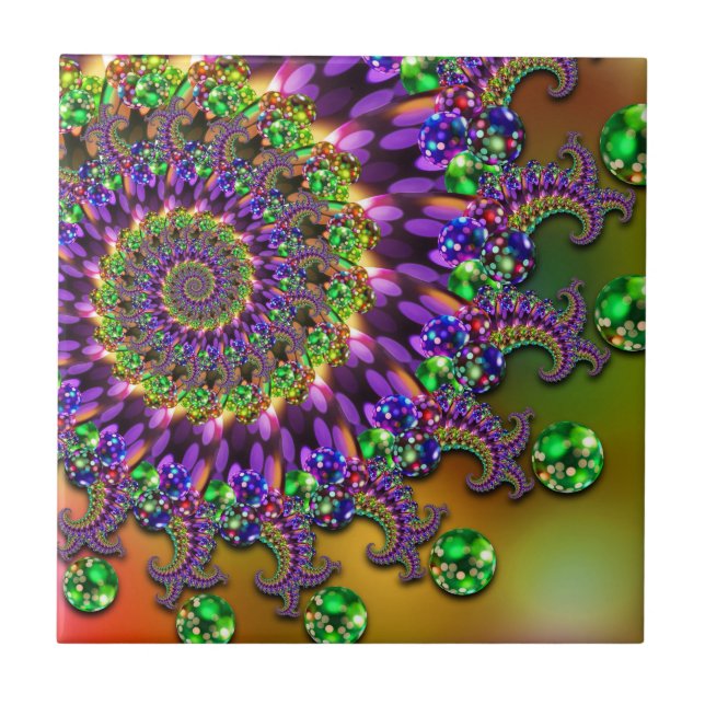 Purple & Green Bokeh Fractal Tile (Front)