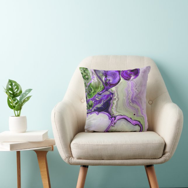 Purple Green Bright Colourful Marble Fluid Abstrac Cushion (Chair)