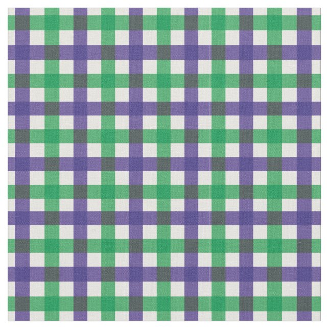 Purple & Green Bright Gingham Plaid/ Tartan Fabric (Close Up)