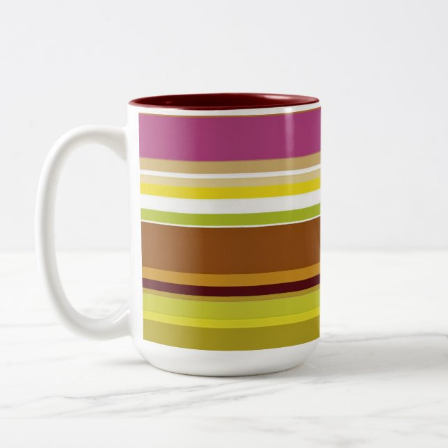 Purple Green Brown Stripes Colourful Stripe Two-Tone Coffee Mug (Left)