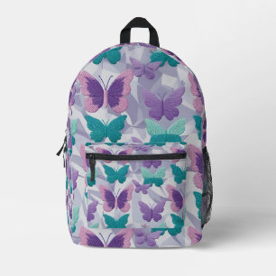 Purple & Green Butterflies Fabric Pattern Stylish Printed Backpack