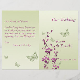 Purple, Green Butterfly Floral Wedding Program