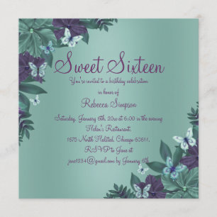 Purple & Green Butterfly Sweet 16 Invite