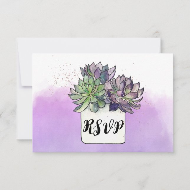 Purple Green Cactus Succulent RSVP Card (Front)