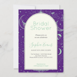 Purple & Green Celestial Moon Stars Bridal Shower Invitation