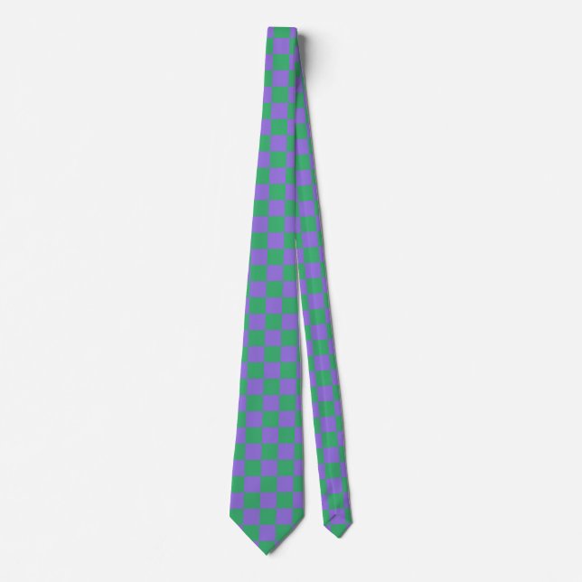Purple Green Chequerboard Pattern Tie (Front)