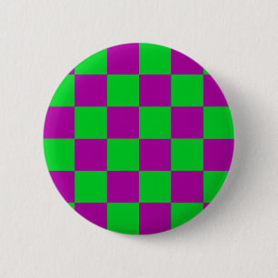 Purple Green Chequered Check Pattern 6 Cm Round Badge
