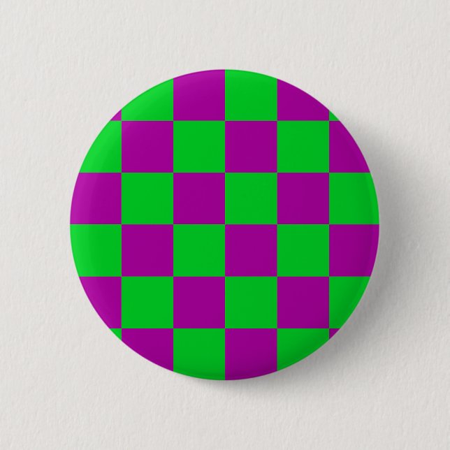 Purple Green Chequered Check Pattern 6 Cm Round Badge (Front)