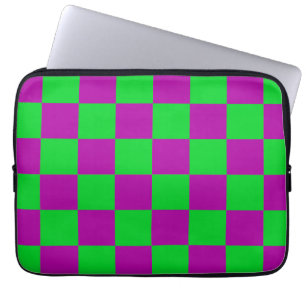 Purple Green Chequered Check Pattern Laptop Sleeve