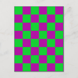 Purple Green Chequered Check Pattern Postcard