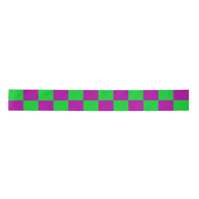 Purple Green Chequered Check Pattern Satin Ribbon (Front)