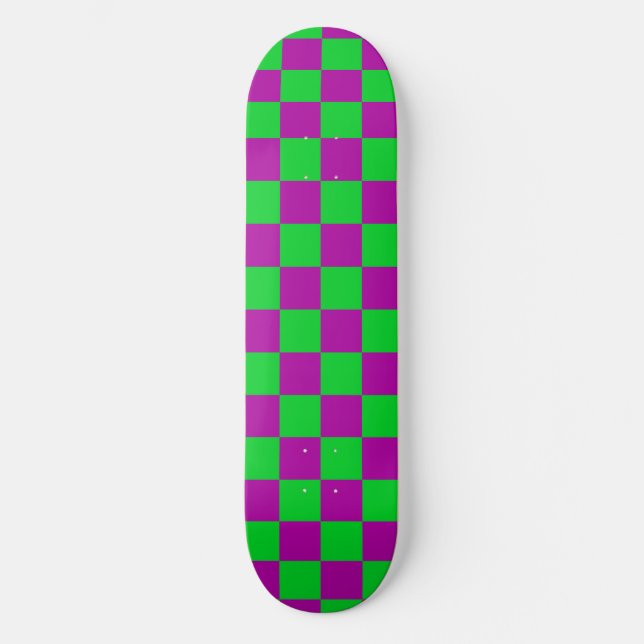 Purple Green Chequered Check Pattern Skateboard (Front)