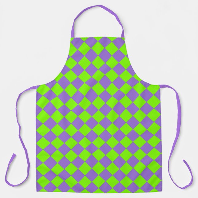Purple Green Chequered Diamond Pattern Apron (Front)