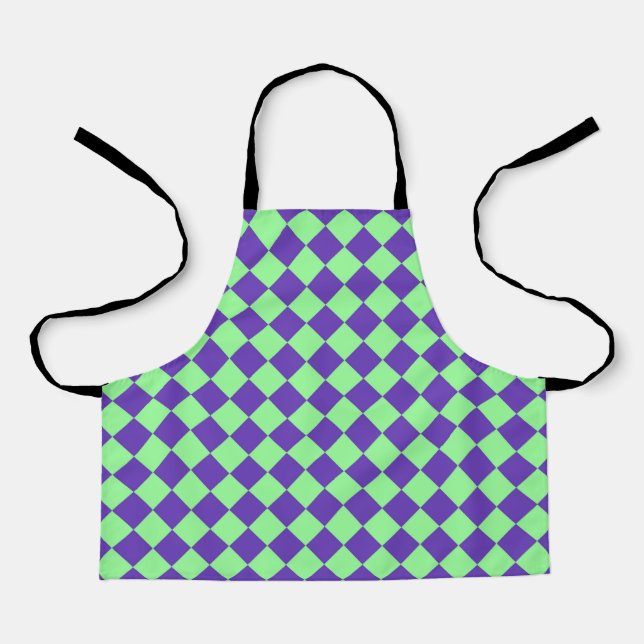 Purple Green Chequered Diamond Pattern Apron (Front)
