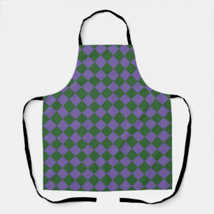 Purple Green Chequered Diamond Pattern Apron