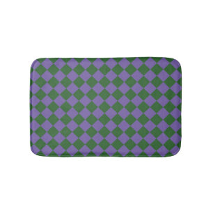 Purple Green Chequered Diamond Pattern  Bath Mat