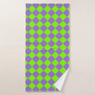 Purple Green Chequered Diamond Pattern Bath Towel