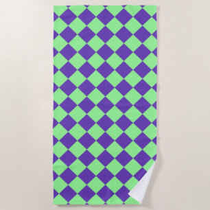 Purple Green Chequered Diamond Pattern  Beach Towel
