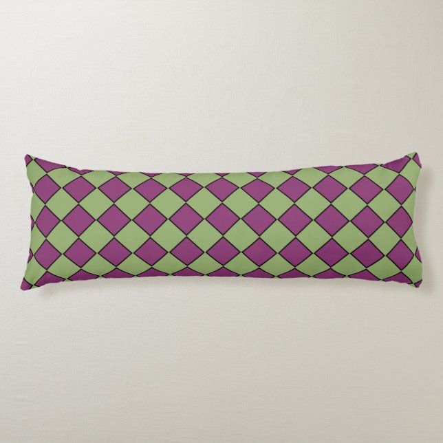 Purple Green Chequered Diamond Pattern Body Cushion (Front)