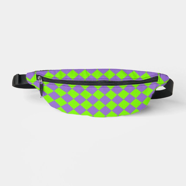 Purple Green Chequered Diamond Pattern Bum Bags (Front)