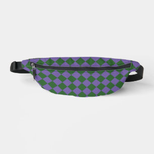 Purple Green Chequered Diamond Pattern Bum Bags