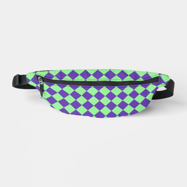 Purple Green Chequered Diamond Pattern Bum Bags (Front)