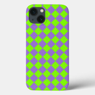 Purple Green Chequered Diamond Pattern iPhone 13 Case