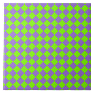Purple Green Chequered Diamond Pattern Ceramic Tile