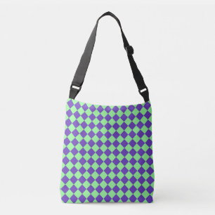 Purple Green Chequered Diamond Pattern Crossbody Bag