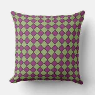 Purple Green Chequered Diamond Pattern Cushion