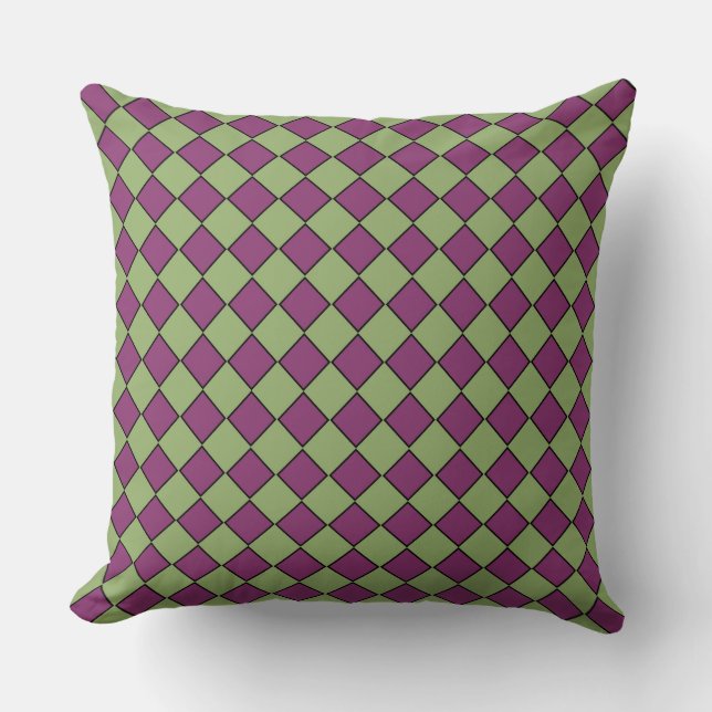 Purple Green Chequered Diamond Pattern Cushion (Front)