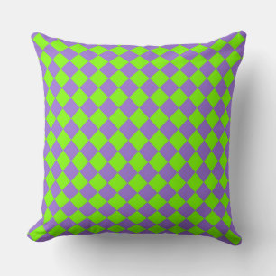 Purple Green Chequered Diamond Pattern Cushion