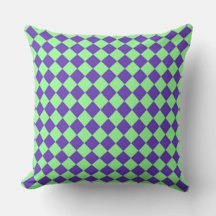 Purple Green Chequered Diamond Pattern  Cushion